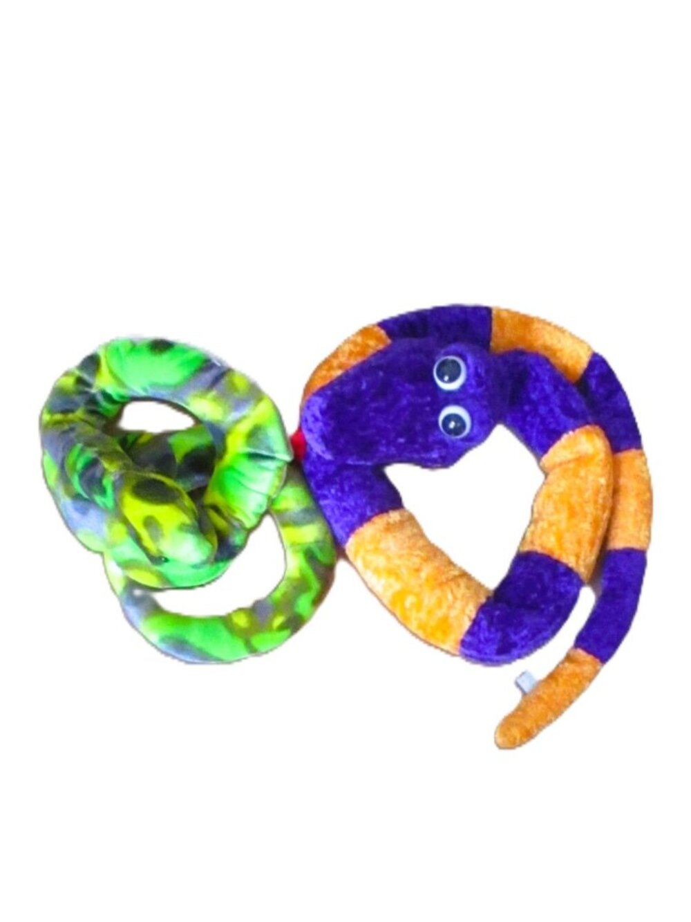 Plush Snake Toy Set 36" , 48" Green Camo & Purple-Orange Stripes Greenbrier